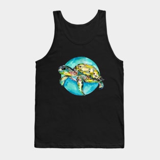 Sea Turtle Blue Circle Watercolor Tank Top